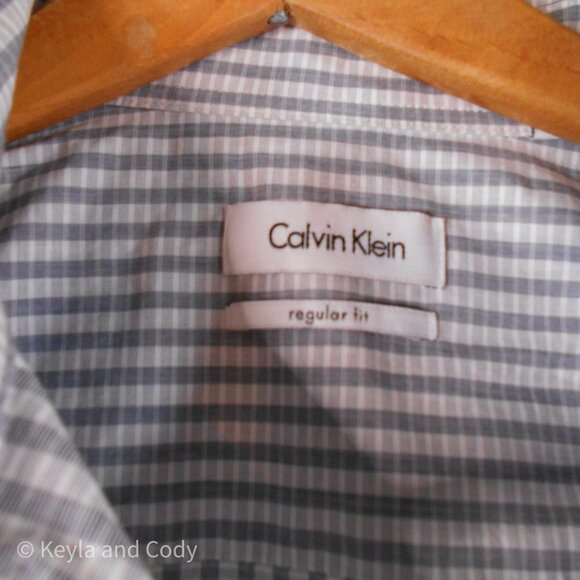 CALVIN Klein Button Down Dress Shirt Gray and White Pattern Men's Size 16 34/35 - Picture 3 of 9